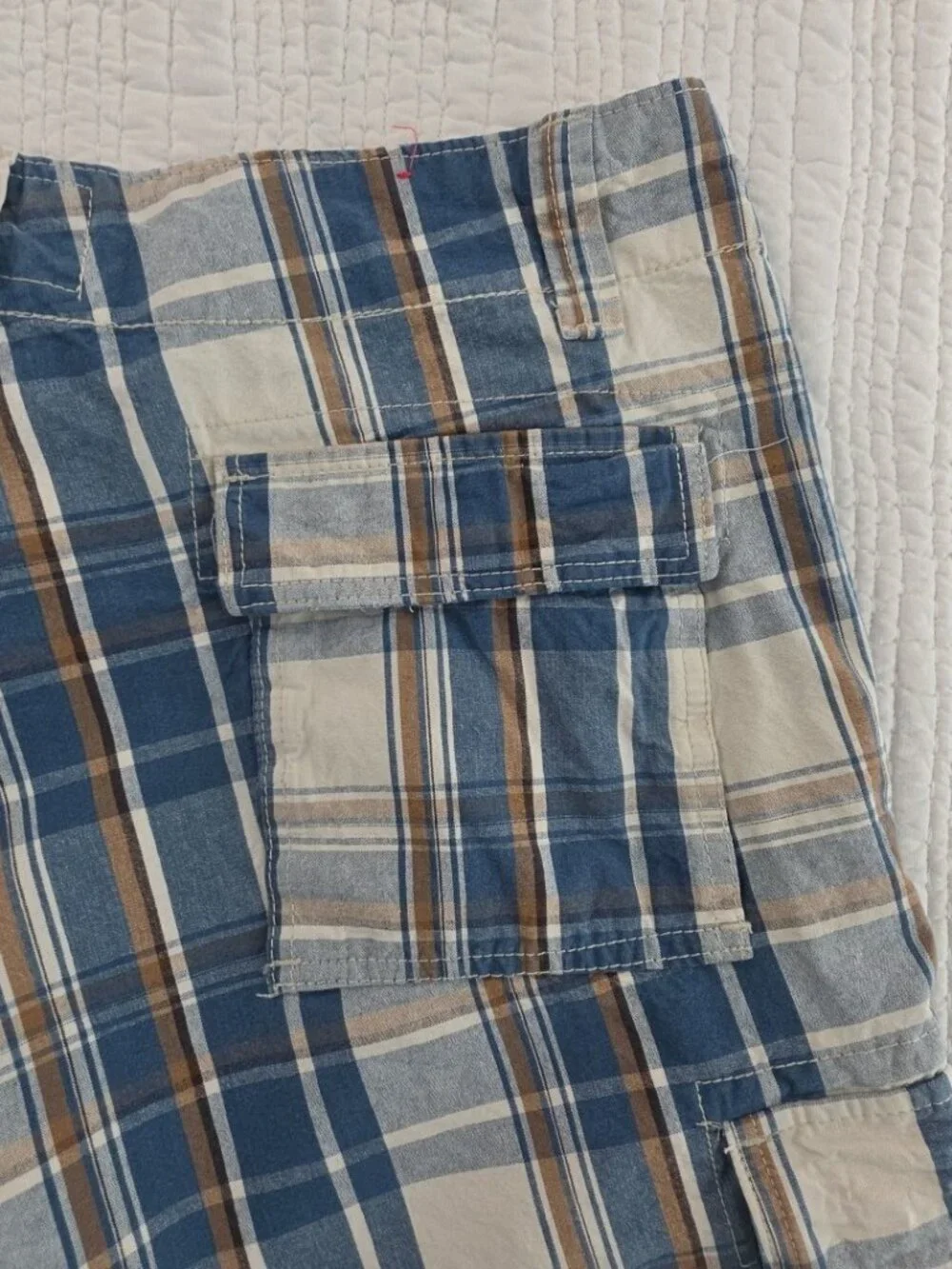 Mossimo Supply Cargo Shorts Mens 34‎ Blue Plaid 100% Cotton 6 Pockets 10